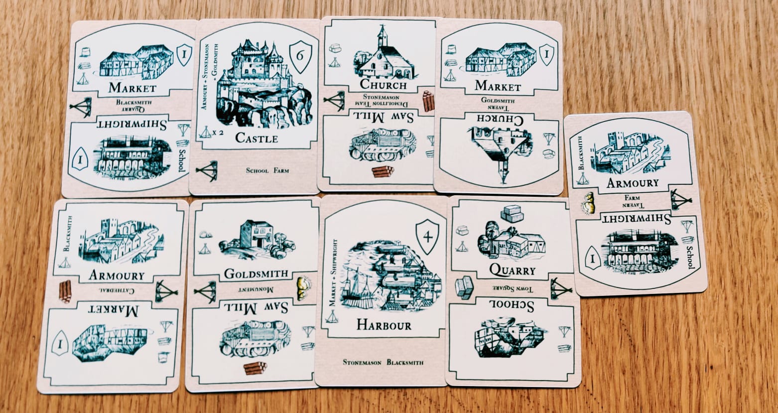 9 cards in two rows