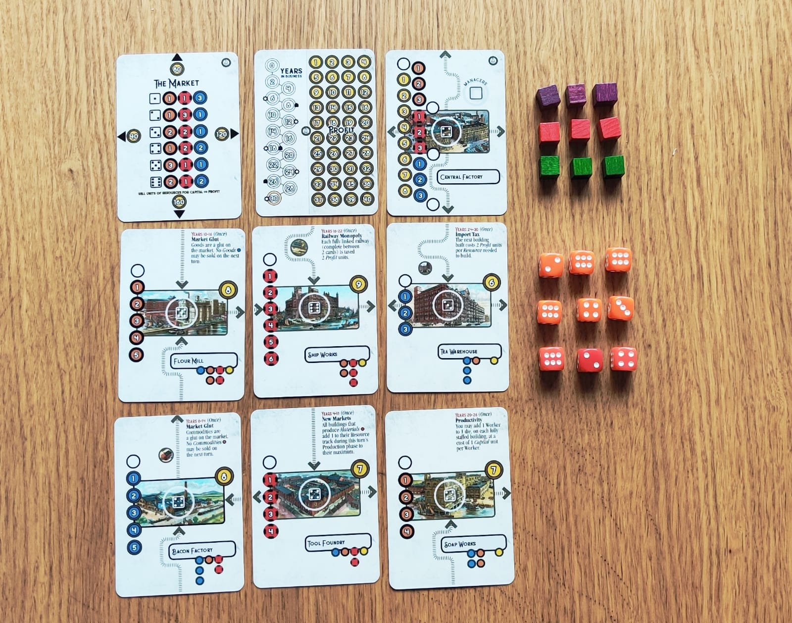 cards, cubes and dice