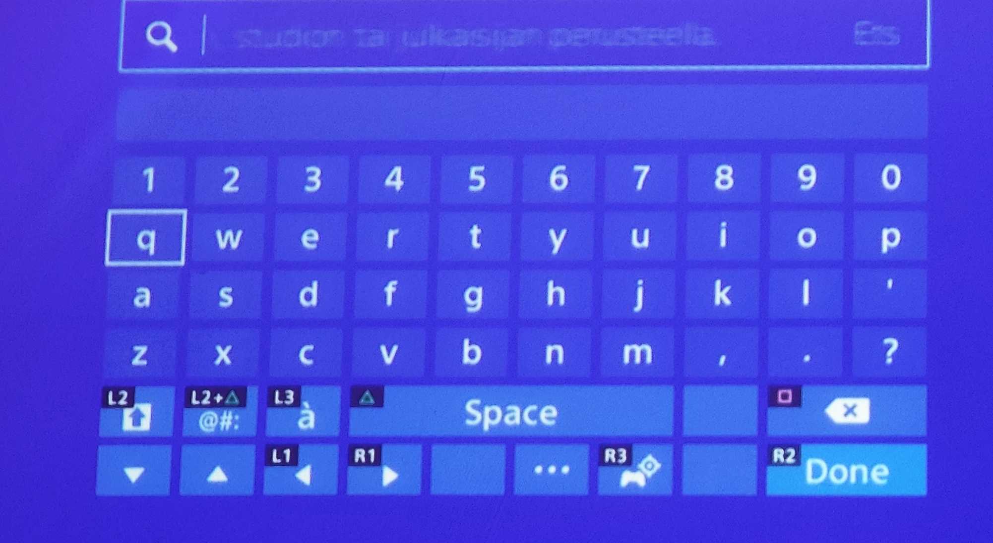 PS Store QWERTY on-screen keyboard