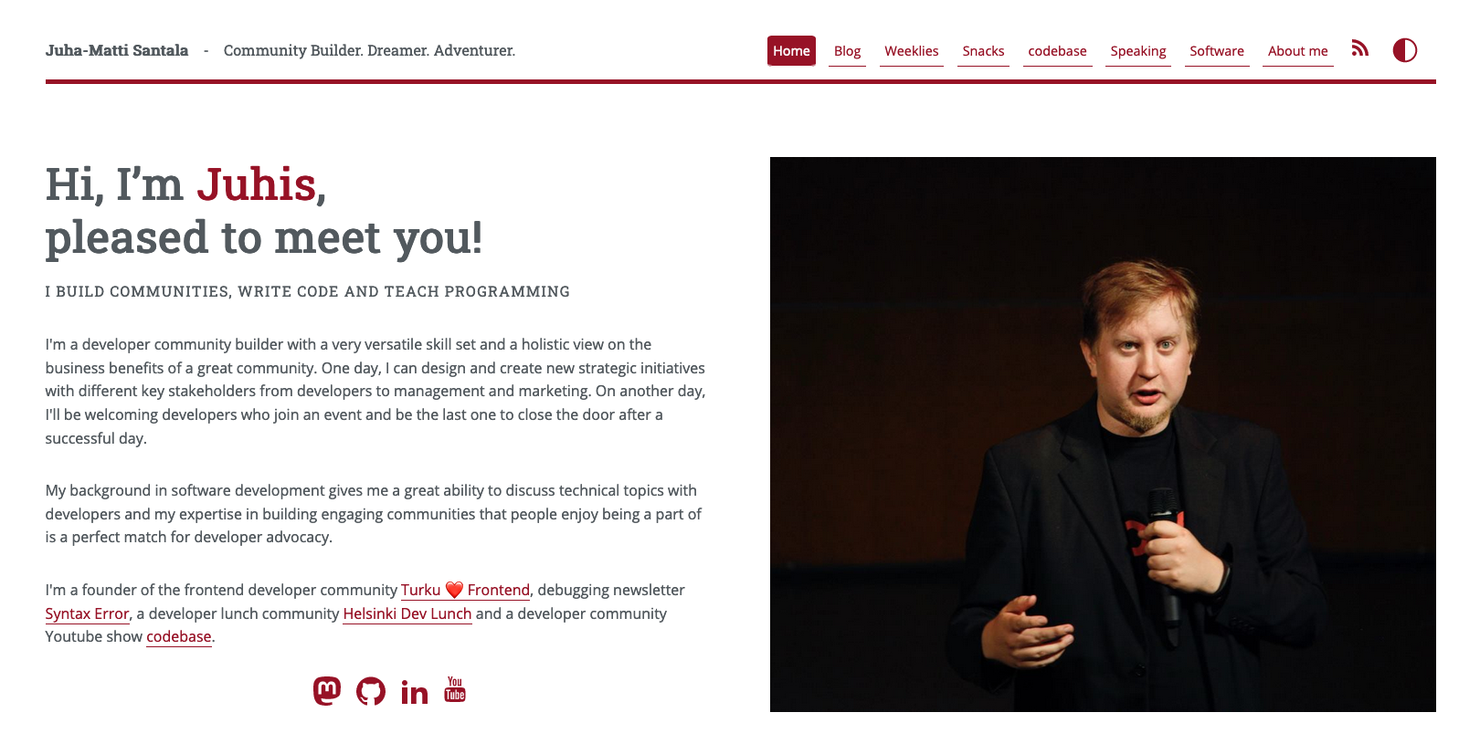 Screenshot of hamatti.org main page on light mode