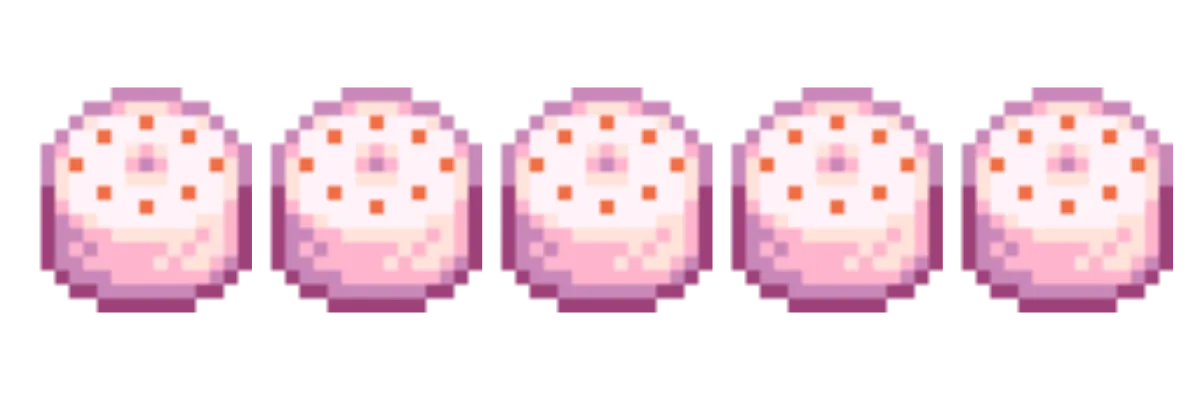 Five pixel art pink cakes 