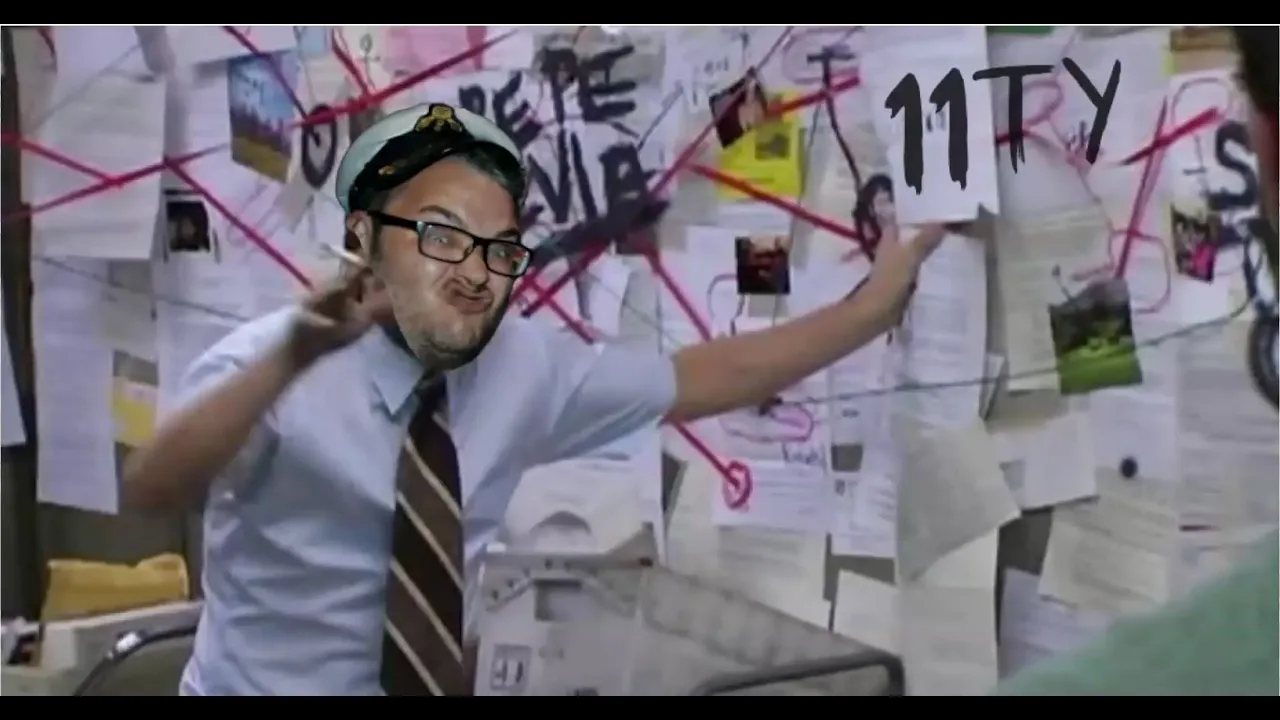 Pepe Silvia meme from Always Sunny in Philadelphia where Charlie Kelly is standing next to a wall filled with papers and red lines going from one to another. Charlie’s face has been replaced with Robb’s.